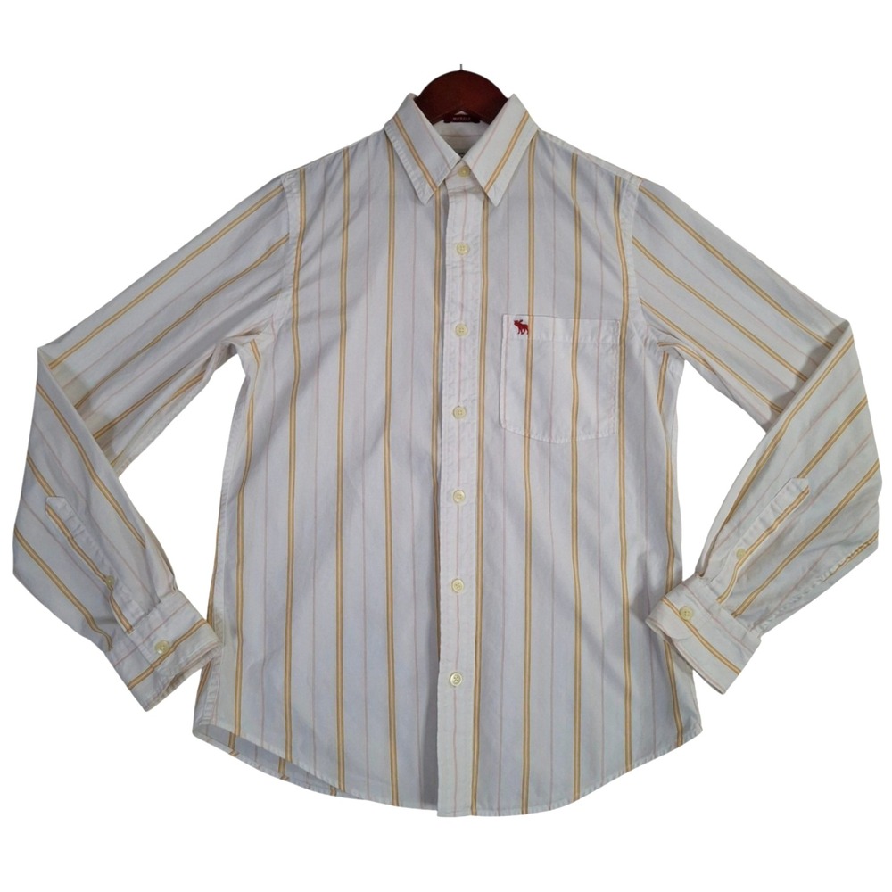 Abercrombie & Fitch Muscle Fit Shirt Mens Small Striped Button White Yellow Y2K